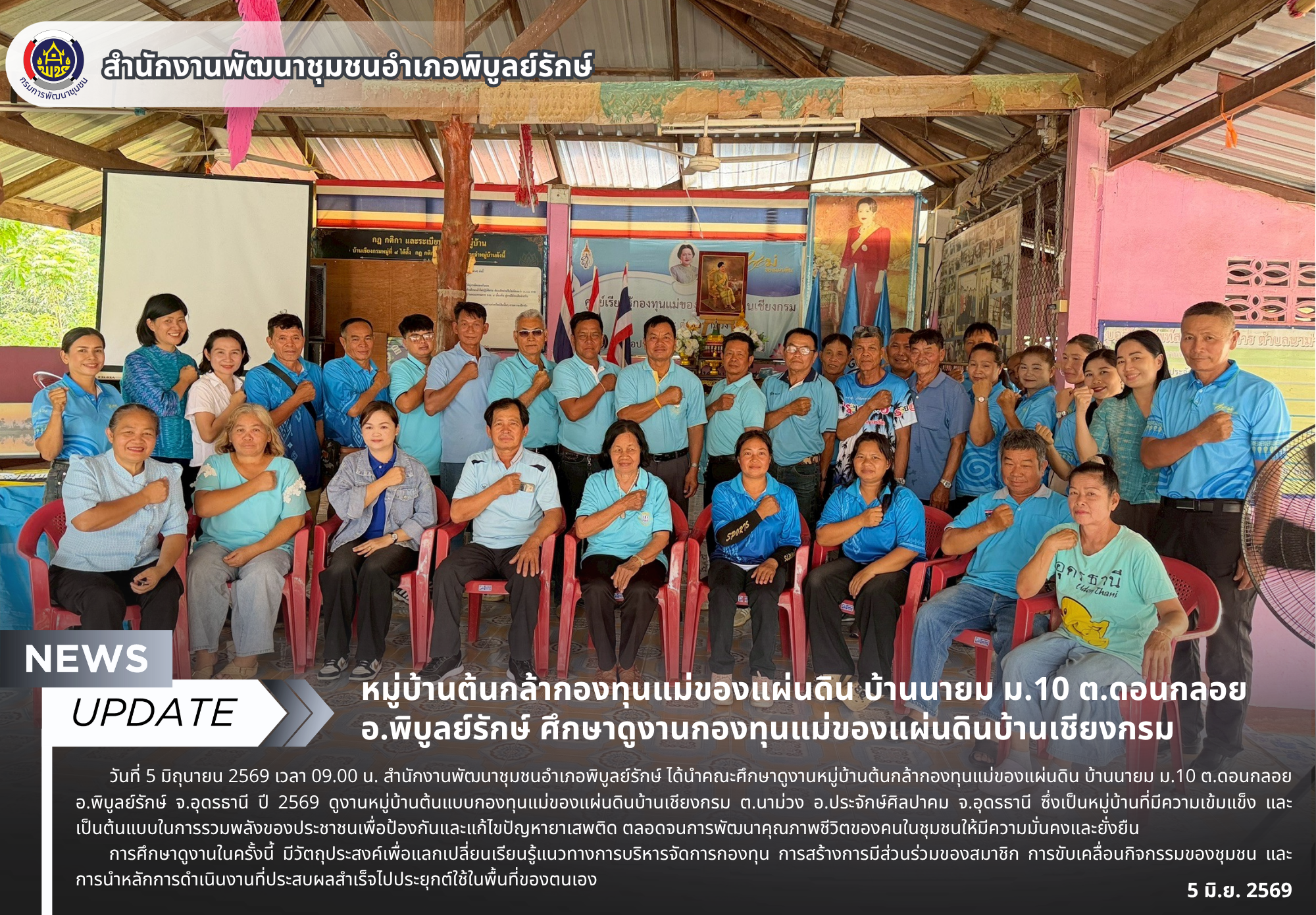 หมู่บ้านต้นกล้ากองทุนแม่ของแผ่นดิน บ้านนายม ม.10 ต.ดอนกลอย อ.พิบูลย์รักษ์ ศึกษาดูงานกองทุนแม่ของแผ่นดินบ้านเชียงกรม